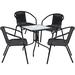 BTEXPERT Indoor Outdoor 23.75" Square Tempered Glass Metal Table + 4 Black Restaurant Rattan Stack Chairs Commercial Lightweight