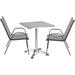 BTEXPERT Indoor Outdoor 23.75" Square Restaurant Table Stainless Steel Silver Aluminum + 2 Gray Flexible Sling Stack Chairs