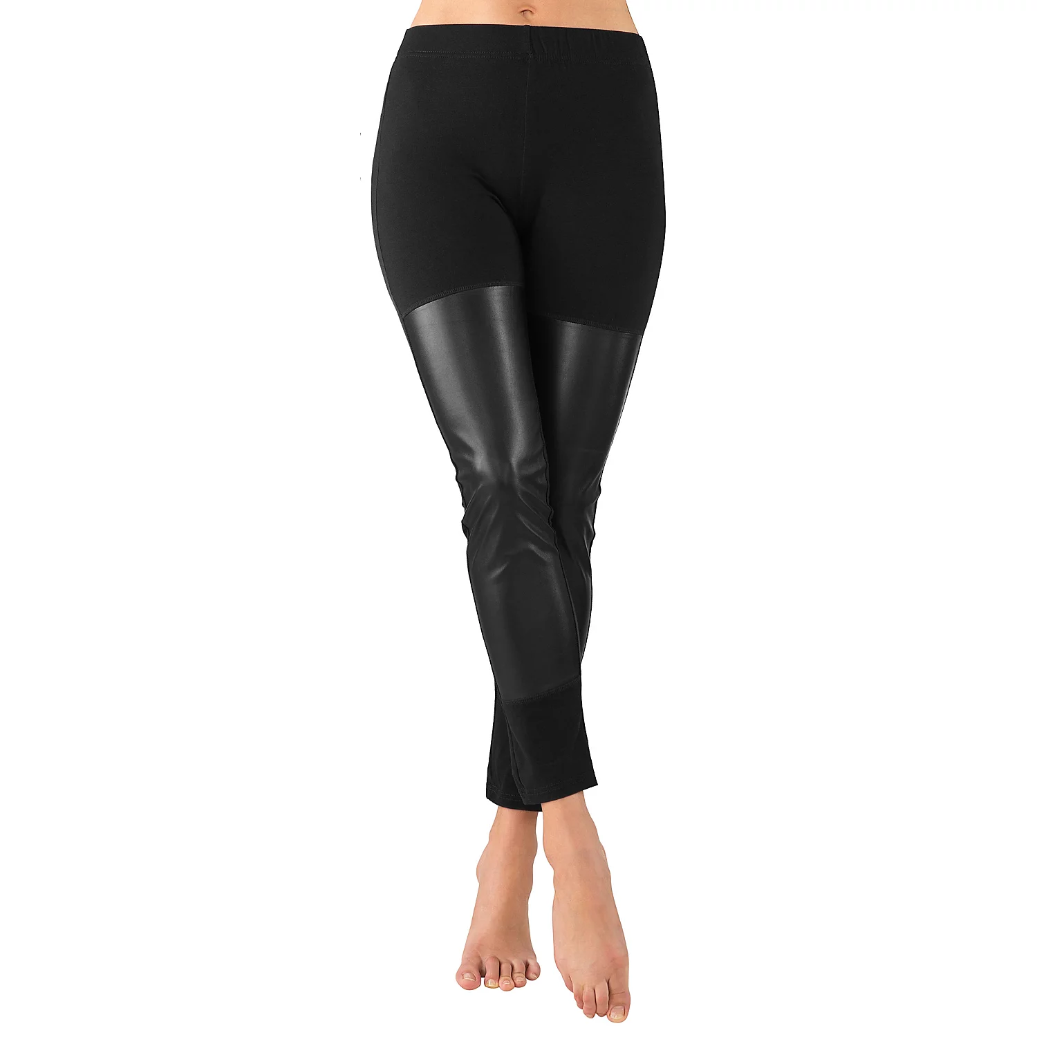 Legging avec empiècements en imitation cuir, noir