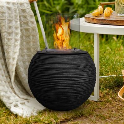 muenkel design Nova [Ethanol Feuerstelle für den Innen- und Außenbereich]: Riffelung schwarz - mit Schutzhülle Image