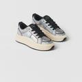 Zara Shoes | Casual Sneakers With Iridescent Finish. | Color: Black/Silver | Size: 4bb