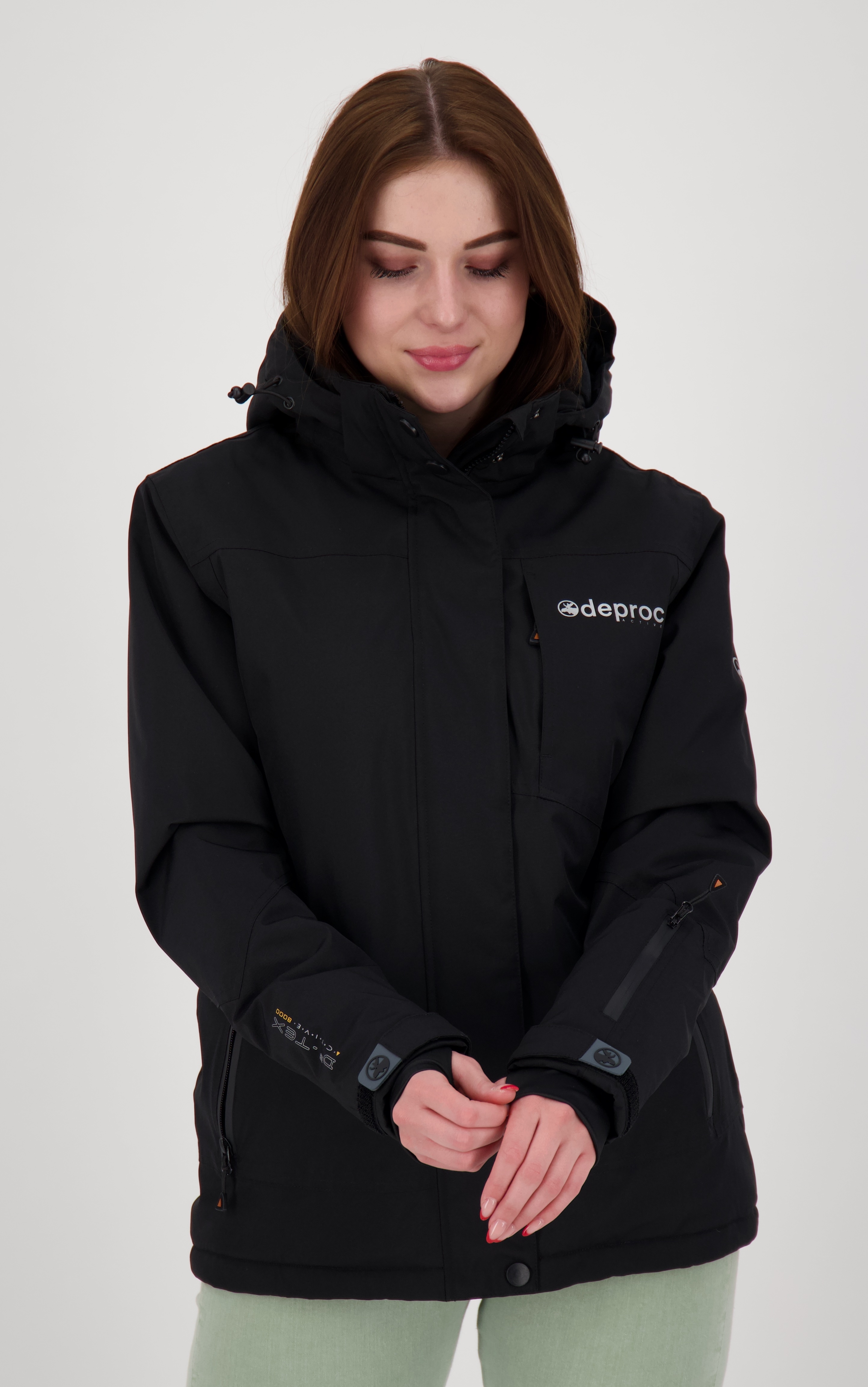 Winterjacke DEPROC ACTIVE "MONTREAL WOMEN", Damen, Gr. 44L, schwarz, 96% Polyester; 4% Elasthan, Windstopperbündchen mit Daumenlöchern,mit Schneefang,mit verstellbarem Klettverschluss, Jacken Winterjacke, auch in Großen Größen erhältlich Image