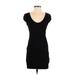 H&M Casual Dress - Bodycon Plunge Short sleeves: Black Print Dresses - Women's Size Small