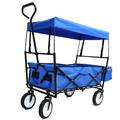 CITYLE Folding Wagon with Canopy Utility Large Capacity Collapsible Garden Wagon Baby Wagon Cart with Wheels Beach Wagon Cart with Push Bar for Groceries Beach Garden Sports Shopping Camping Blue