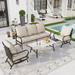 Sophia&William 5 Seat Patio Conversation Set Outdoor Rocking Chairs and Marble Table Furniture Set Beige