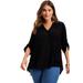 Plus Size Women's Roll-Tab Popover Tunic by June+Vie in Black (Size 10/12)