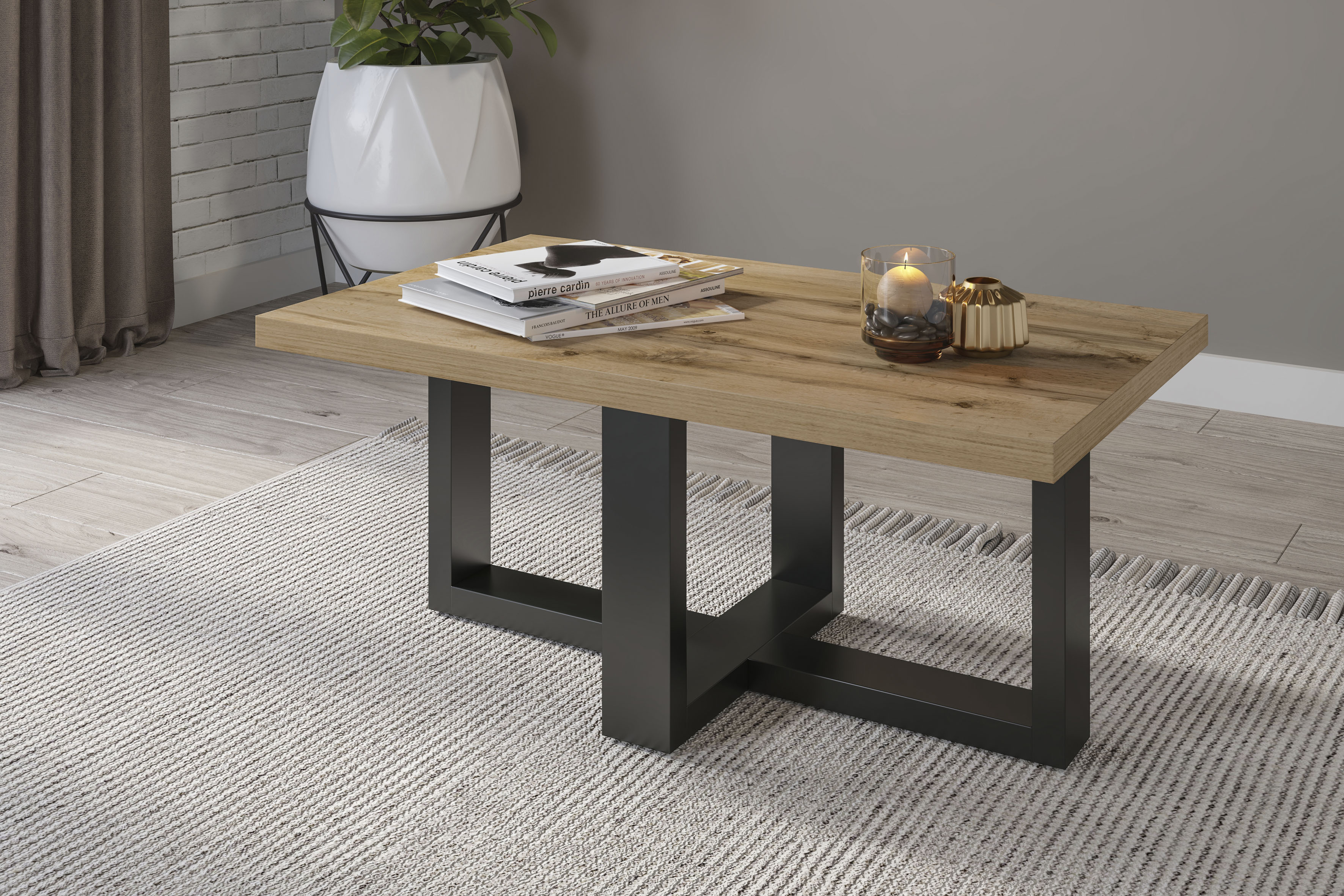 Couchtisch HOME AFFAIRE "Eko", braun (wotan eiche, schwarz), B:102cm H:44,5cm T:60cm, Tische, Eckige Couchtische Couchtisch, Breite 75cm bzw. 102cm