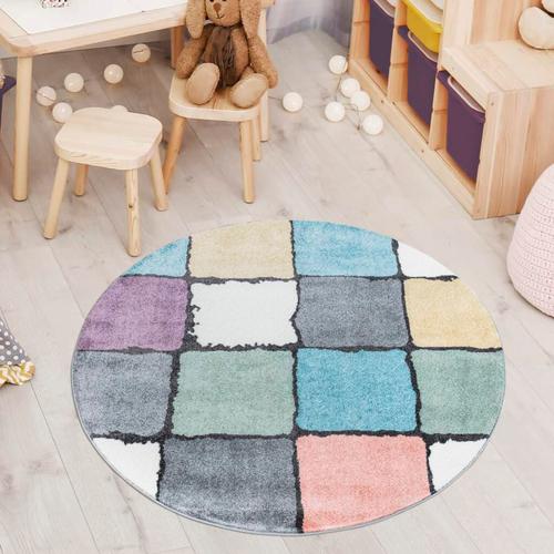 Teppich CARPET CITY ""YOUNG919"" Teppiche Gr. Ø 160cm, 11mm, bunt Bunter Kinderteppich mit Karo-Muster