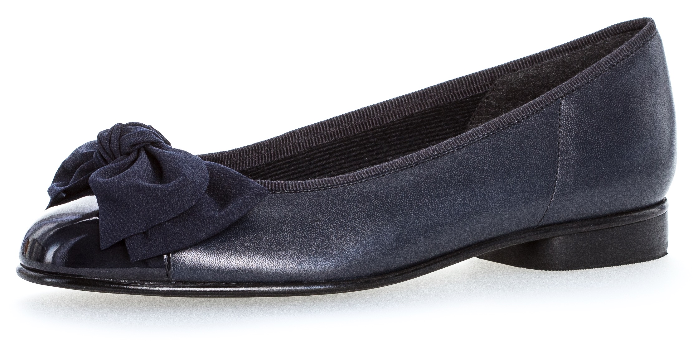 Ballerina GABOR, Damen, Gr. 44, blau (dunkelblau), Lacklederimitat, Leder, Schuhe Ballerina, Flats, Kitten Heel, Festliche Schuhe mit aufwendiger Schleife