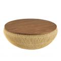 Table basse ronde en rotin beige plateau amovible D100