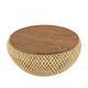 Table basse ronde en rotin beige plateau amovible D66