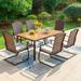 7-Piece Patio Dining Set, 6 Rattan Wicker Rocking Armrest Dining Chair with Cushion and 1 Metal Table