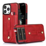Elepower Case for iPhone 14 Pro 6.1 2022 Card Holder Case [Pulling Hand Strap] Anti-scratch PU Leather Case Shockproof Anti-drop PC Backplane Slim & Lightweight Case for iPhone 14 Pro Red