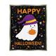 Stupell Industries Happy Halloween Happy Ghost Graphic Art Luster Gray Floating Framed Canvas Print Wall Art Design by Emily Cromwell