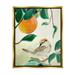 Stupell Industries Bird Perched Orange Fruit Tree Branch Leaves Painting Metallic Gold Floating Framed Canvas Print Wall Art Design by Robin Maria