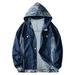 fvwitlyh Jackets for Men Puffy Hunting Jacket Mens Spring And Autumn Fashion Leisure Solid Color Buckle Hooded Denim 3xl Men Hooded Jackets Coats for Men
