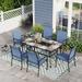 Sophia & William 7 Piece Patio Metal Dining Set Patio Dining Table and 6 Blue Textilene Chairs