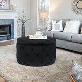 Joveco Round Velvet Storage Ottoman Footrest Stool Button Tufted Bench Coffee Table for Living Room & Bedroom Black