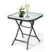 Fonirra Patio Bistro Table 18 Square Outdoor Side Table with Tempered Glass Tabletop Folding Coffee Table with Rustproof Frame