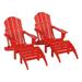 Paradise 4-Piece Set Classic Folding Adirondack Chair with Footrest Ottoman