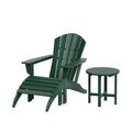 WestinTrends Dylan Patio Lounge Chairs 3 Pieces Seashell Adirondack Chair with Ottoman and Side Table All Weather Poly Lumber Outdoor Patio Chairs Furniture Set Dark Green