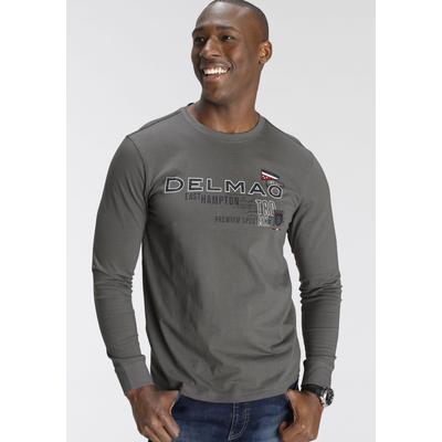 Langarmshirt DELMAO, Herren, Gr. M (48/50), grau, Single Jersey, Obermaterial: 100% Baumwolle, bedruckt, casual, Basic schmal, Rundhals, Langarm, Shirts, schmale Passform, bedruckt, Rundhalsausschnitt, aus Baumwolle Image