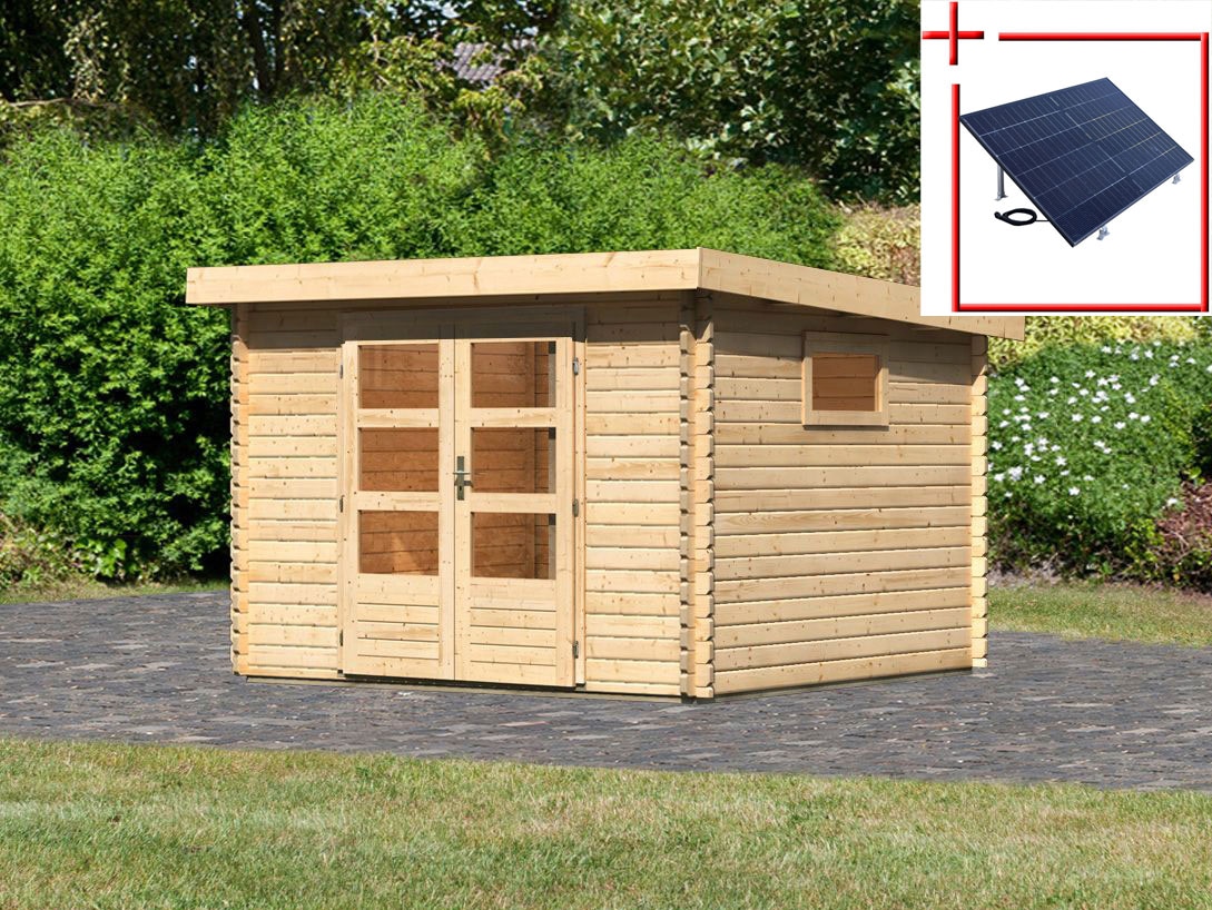 Gartenhaus KARIBU "Trittau 3", beige (naturbelassen), ohne Fußboden, ohne Dacheindeckung, Holzwerkstoff, Gartenhäuser, Gartenhaus, 40 mm Wandstärke, mit Fenster