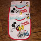 Disney Accessories | Bundle Of 2 Disney Mickey Mouse Bibs! New! Smoke Free Home! | Color: Red/White | Size: Unisex