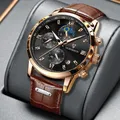 LIGE – montre-bracelet en cuir pour hommes chronographe marque de luxe mode Sport étanche