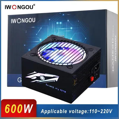 IWONGOU – Source d'alimentation pour ordinateur de bureau gamer 600W 80 Plus ventilateur RGB