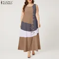 ZANZEA-Robe maxi à col rond pour femme robe caftan à coutures docusens robe éducative féminine