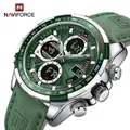 NAVIFORCE – montre de Sport en cuir vert pour homme grande horloge étanche avec affichage de la