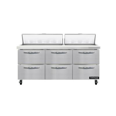 Continental SW72N18-D 72" Sandwich/Salad Prep Table w/ Refrigerated Base, 115v, Stainless Steel