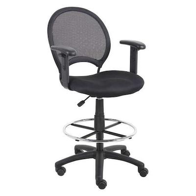 ZORO SELECT 36FJ98 Mesh Drafting Chair, 25-1/2" to 29", Adjustable Arms, Black