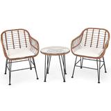 3 PCS Patio Bistro Set PE Rattan Armchairs and Coffee Table Set