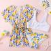 URMAGIC Child Girls 3 Pieces Floral Bikini Set and Kimono Bathing Suit Swimsuit Yellow Lemon