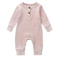 Honeeladyy Kids Baby Toddler Clothes Newborn Baby Spring And Autumn Clothes Comfortable Solid Color Round-neck Rompers Pink 3-6 Months Clearance in Clothing