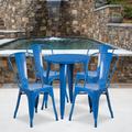 Flash Furniture Commercial Grade 30" Round Metal Indoor-Outdoor Table Set w/ 4 Cafe Chairs Wood in Blue | 5 W in | Wayfair