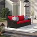 Three Posts™ Northridge 96" Wide Wicker Patio Sofa w/ Cushions Sunbrella® Fabric Included in Red | 32 H x 96 W x 36 D in | Wayfair