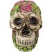 The Holiday Aisle® Valentine's Day Of The Dead Pink Floral Roses w/ Green Petals & Vines Skull Figurine DOD Rosa Sugar Skulls Statue As Cranium Sk | Wayfair