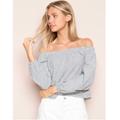 Brandy Melville Tops | Brandy Melville Maura Off The Shoulder Striped Top Blue/White Stretchy | Color: Blue/White | Size: S