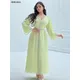 Robes musulmanes modestes pour femmes vert clair mousseline de soie bordure en ruban de diamants