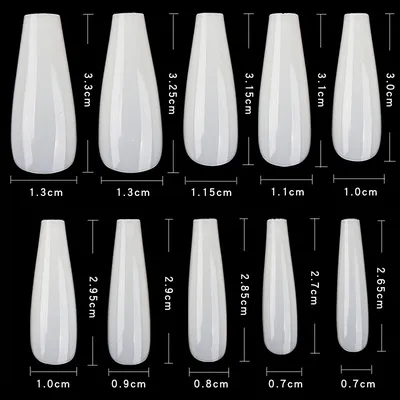 Faux ongles ballerine longs naturels transparents 600 pièces 10 tailles 2.65-3.3cm de longueur