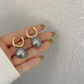 Flashbuy-Boucles d'oreilles créoles en perles grises simples pour femmes bijoux d'oreille