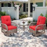 Cozywor 3-Piece Wicker Outdoor Patio Swivel Rocking Chair Set