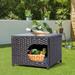 OVIOS Patio Outdoor Brown Wicker Pet Coffee Table with Glass Top