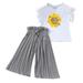 LBECLEY Baby Twin Girl Clothes Toddler Kids Girls Clothing Sets Summer Sunflower T Shirt Tops Chiffon Ruched Loose Pants Outfits Children Clothes Kid Crop Top Set Grey 130