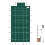 VEVOR Pool Safety Cover Fits 20x40ft Rectangle Inground Safety Pool Cover Green Mesh with 4x8ft Center End Steps Solid Pool Safety Cover for Swimming Pool Winter Safety Cover