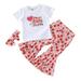 ASEIDFNSA Girl Dresses Summer Christmas Baby Clothes Toddler Girls Short Sleeve Love Letter Prints Tops Flared Pants Trousers With Headband 3Pcs Outfits Clothes Set Valentineâ€˜S Day