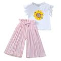 ASEIDFNSA Tank Tops Girls Trendy Baby Girl Clothes 6 Months Summer Toddler Kids Girls Clothing Sets Summer Sunflower T Shirt Tops Chiffon Ruched Loose Pants Outfits Children Clothes